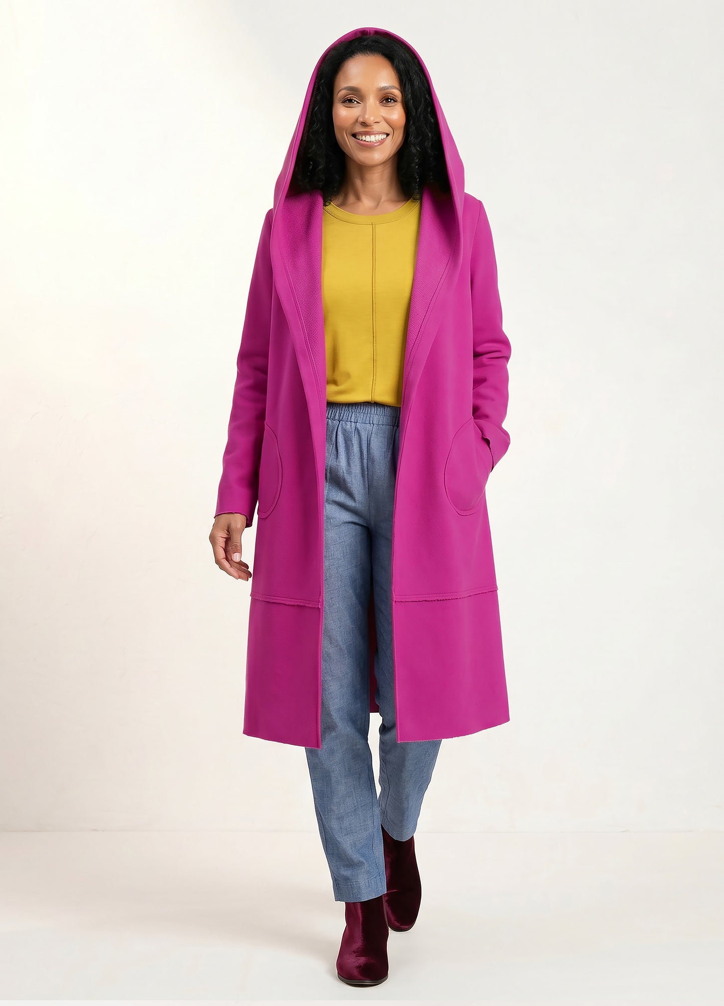 Alice hooded coat in Fuchsia melton