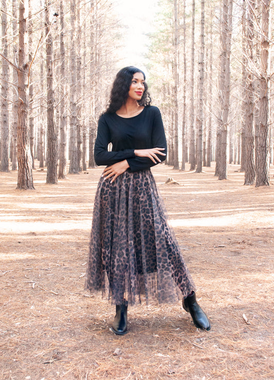 Angelica circle skirt in coco Leopard Mesh