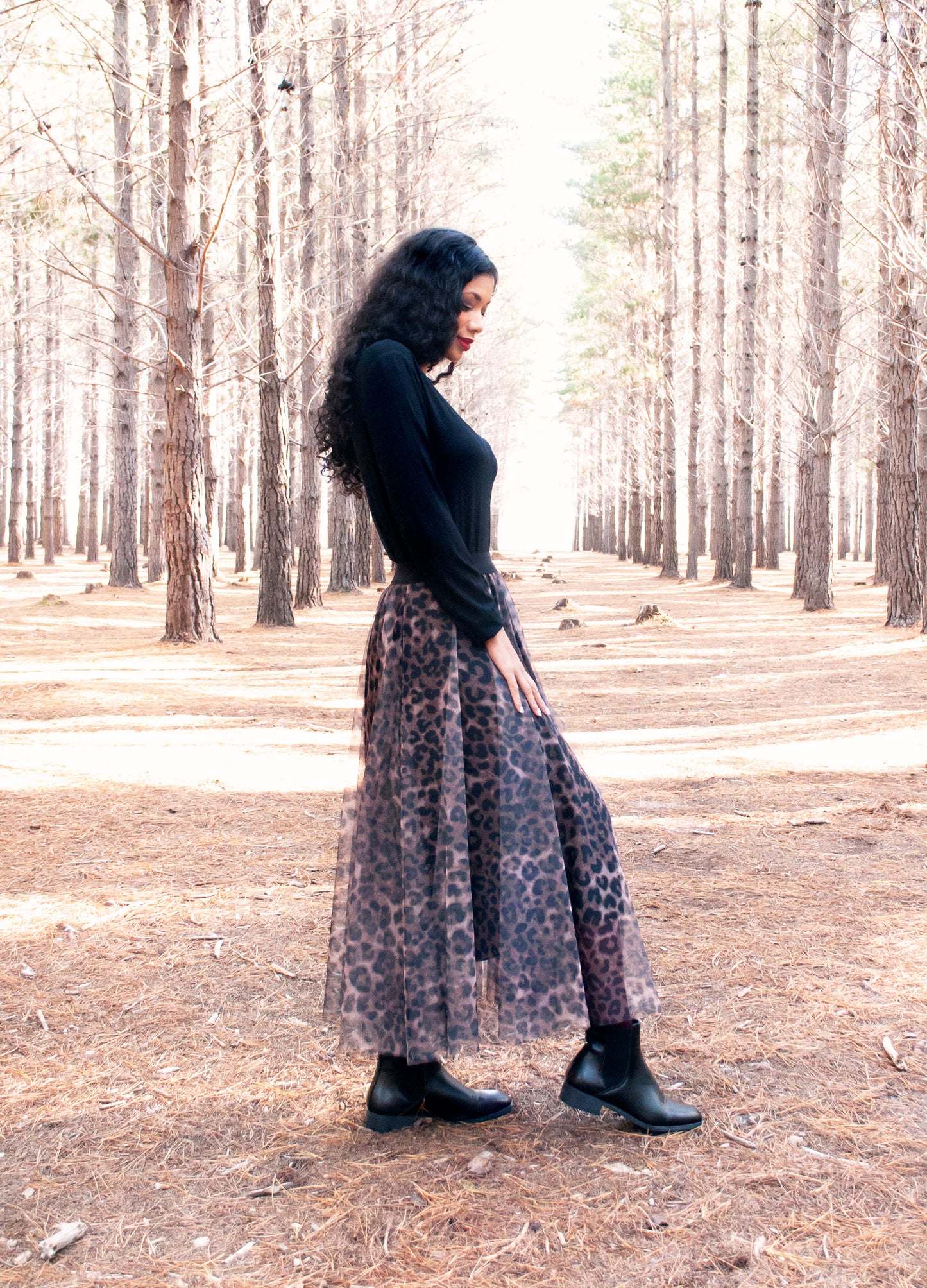 Angelica circle skirt in coco Leopard Mesh