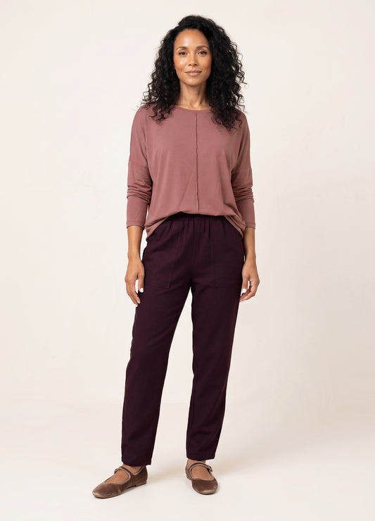Bella jogger in Black Cherry linen blend