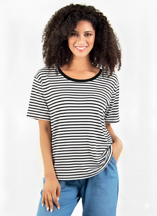 Lourdes easy-fit T-shirt in Black & White stripe