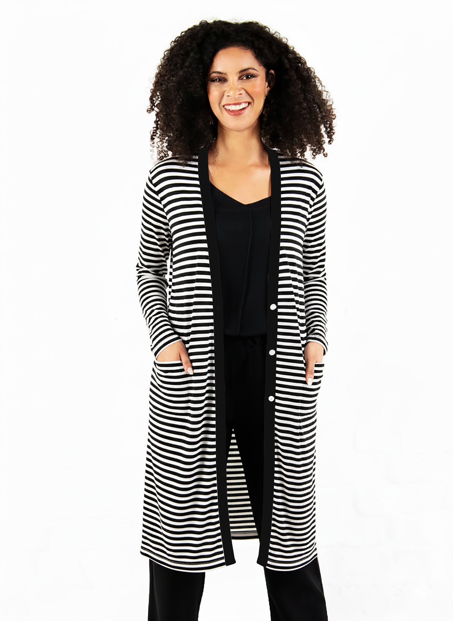 Nicolette Cardigan in  black & white Stripe