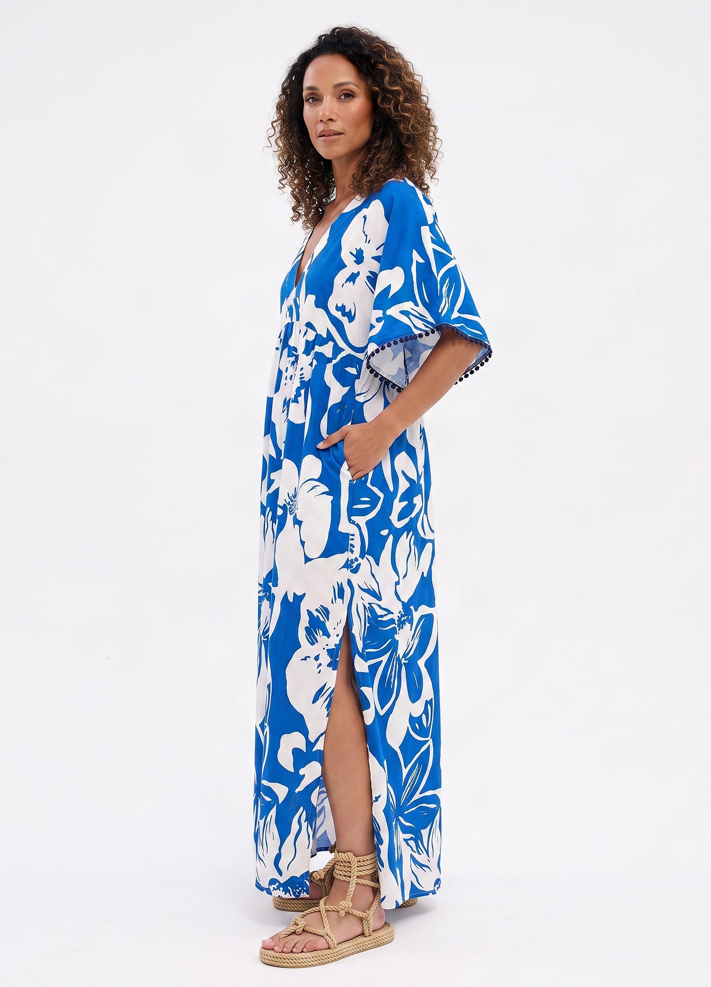 Clara kaftan dress in Bluebird Floral print