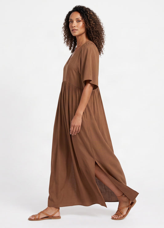 Clara kaftan dress in Hazelnut