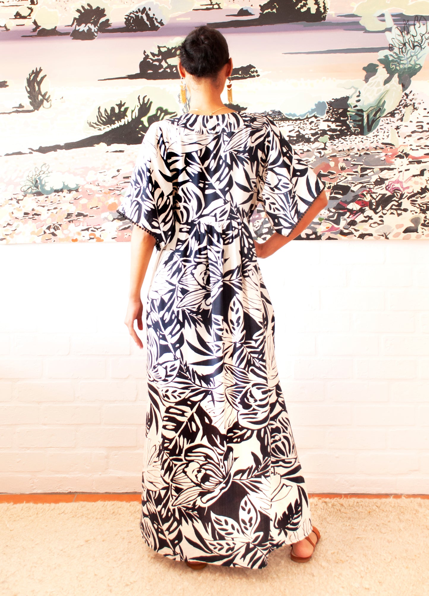 Clara kaftan dress in black Fireglow Floral print
