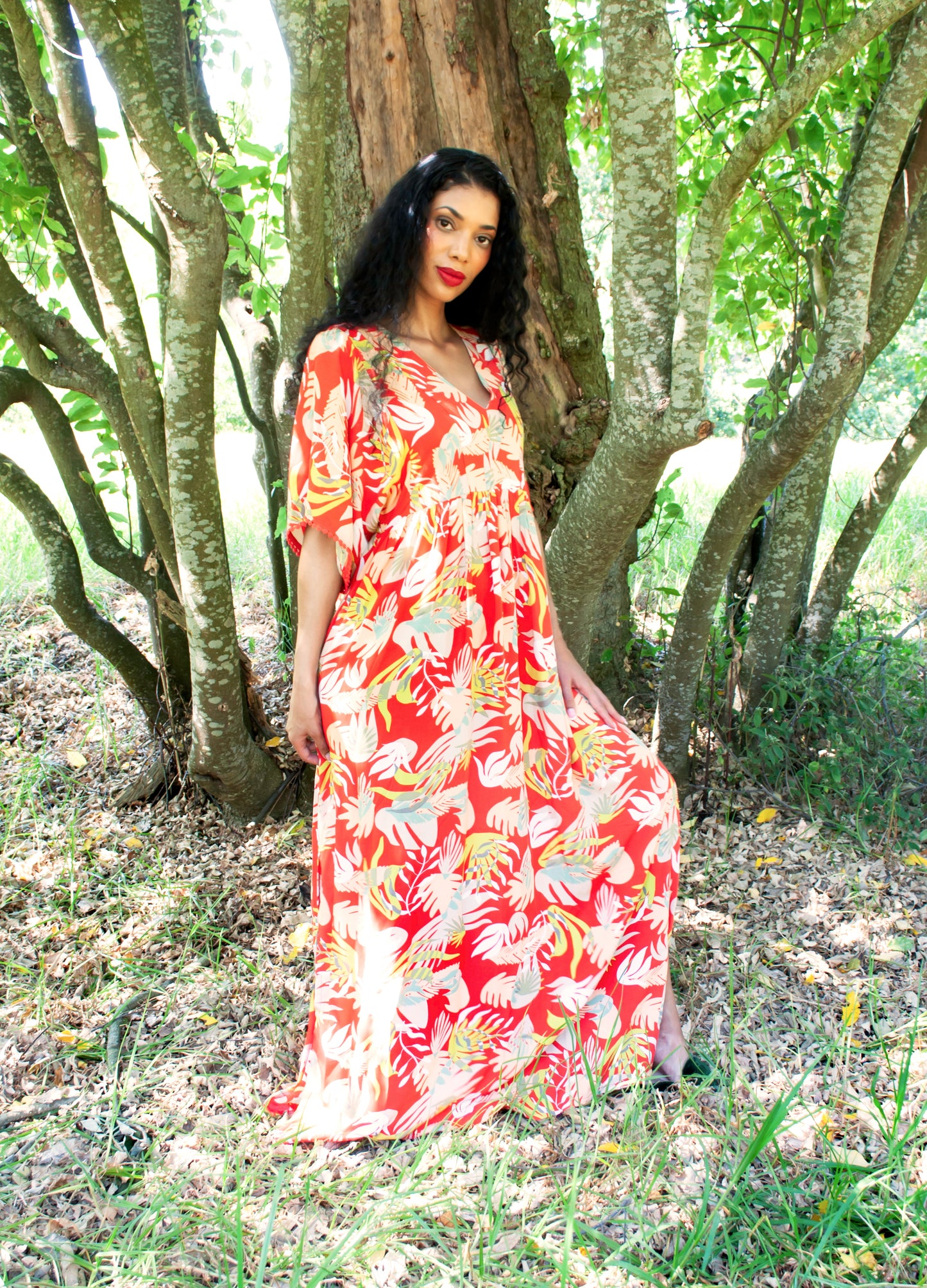 Clara kaftan dress in red Harmony Floral print