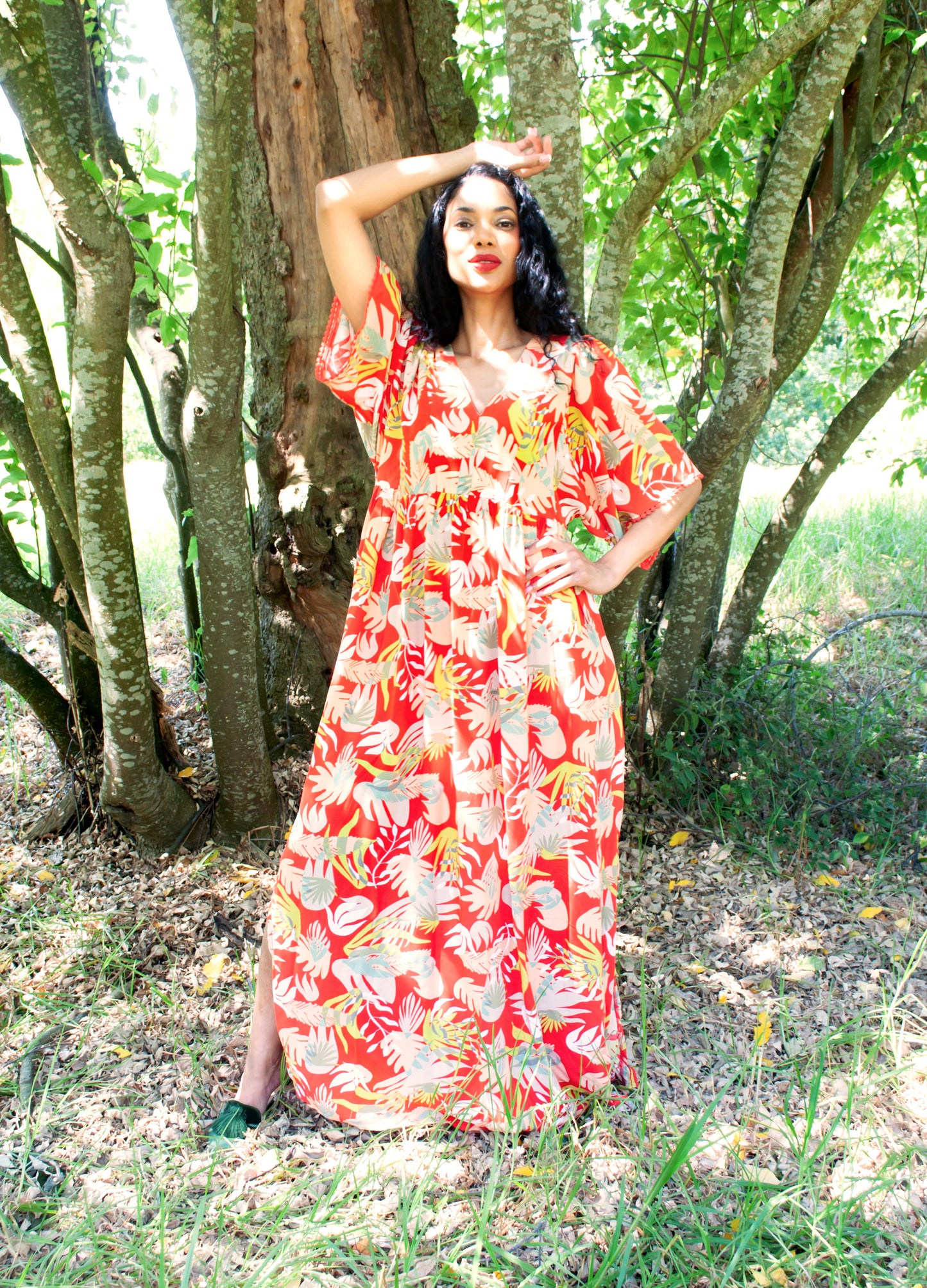 Clara kaftan dress in red Harmony Floral print