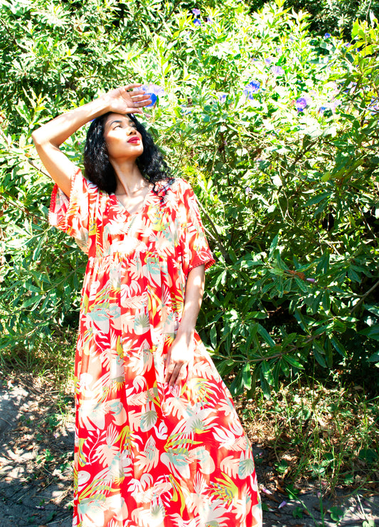 Clara kaftan dress in red Harmony Floral print