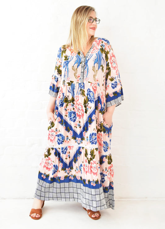 Cora maxi tiered dress in blush Olà Scarf