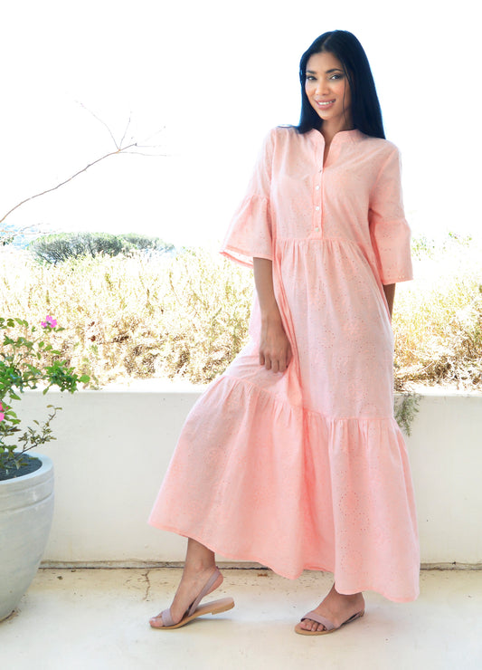 Cora maxi tiered dress in peach Anglaise