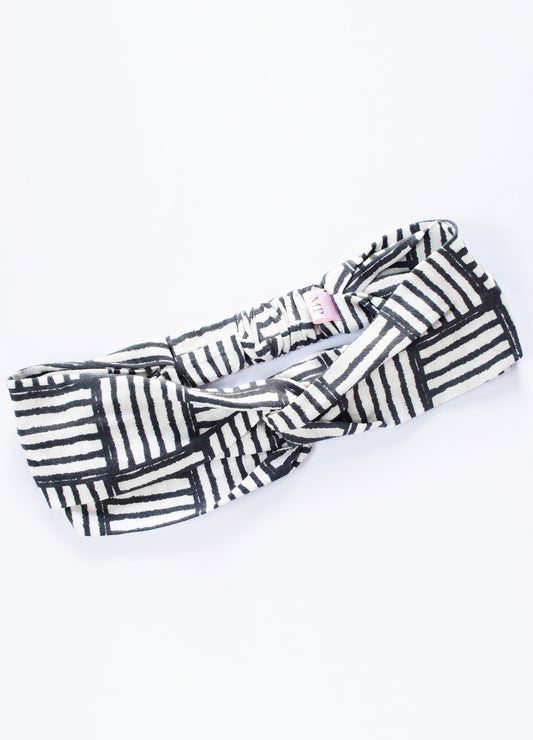 Emma twist headband in white Stripe Blocks print
