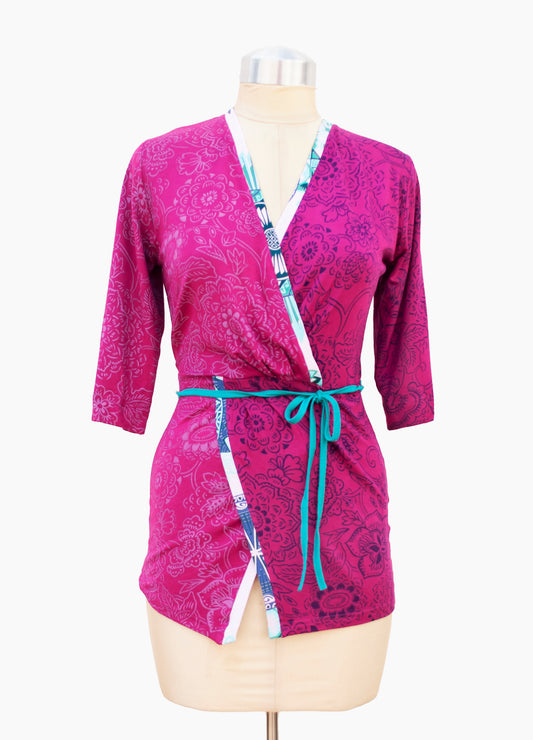 Franka wrap top in berry Thai Floral size 34