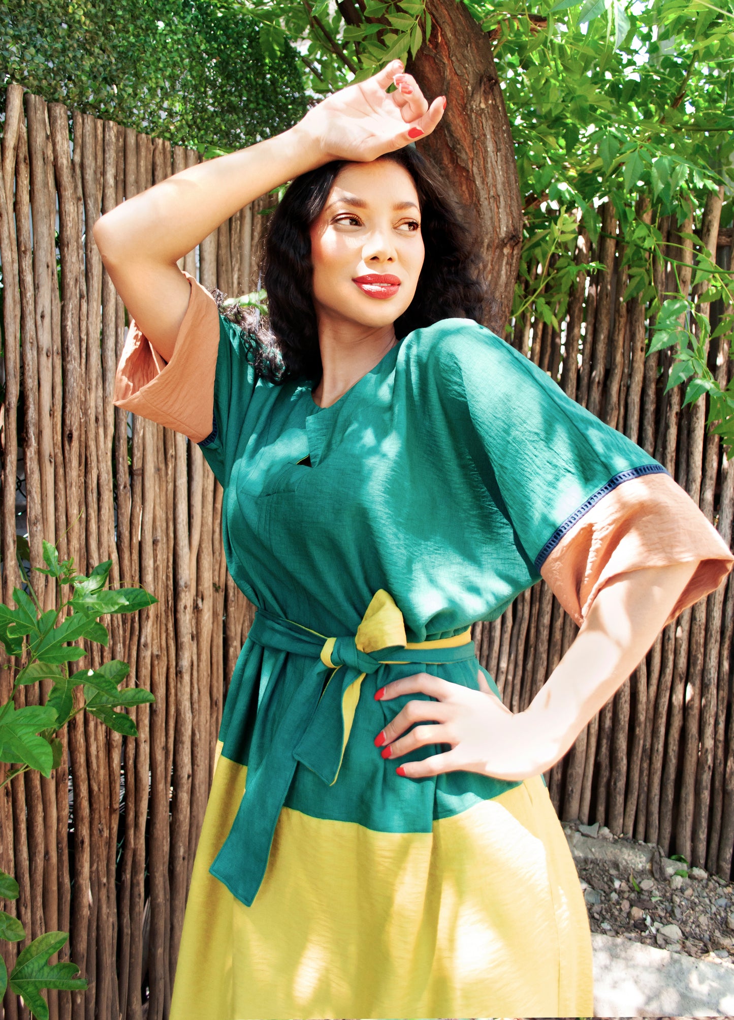 Gabriella kaftan in patchwork Evergreen rayon blend