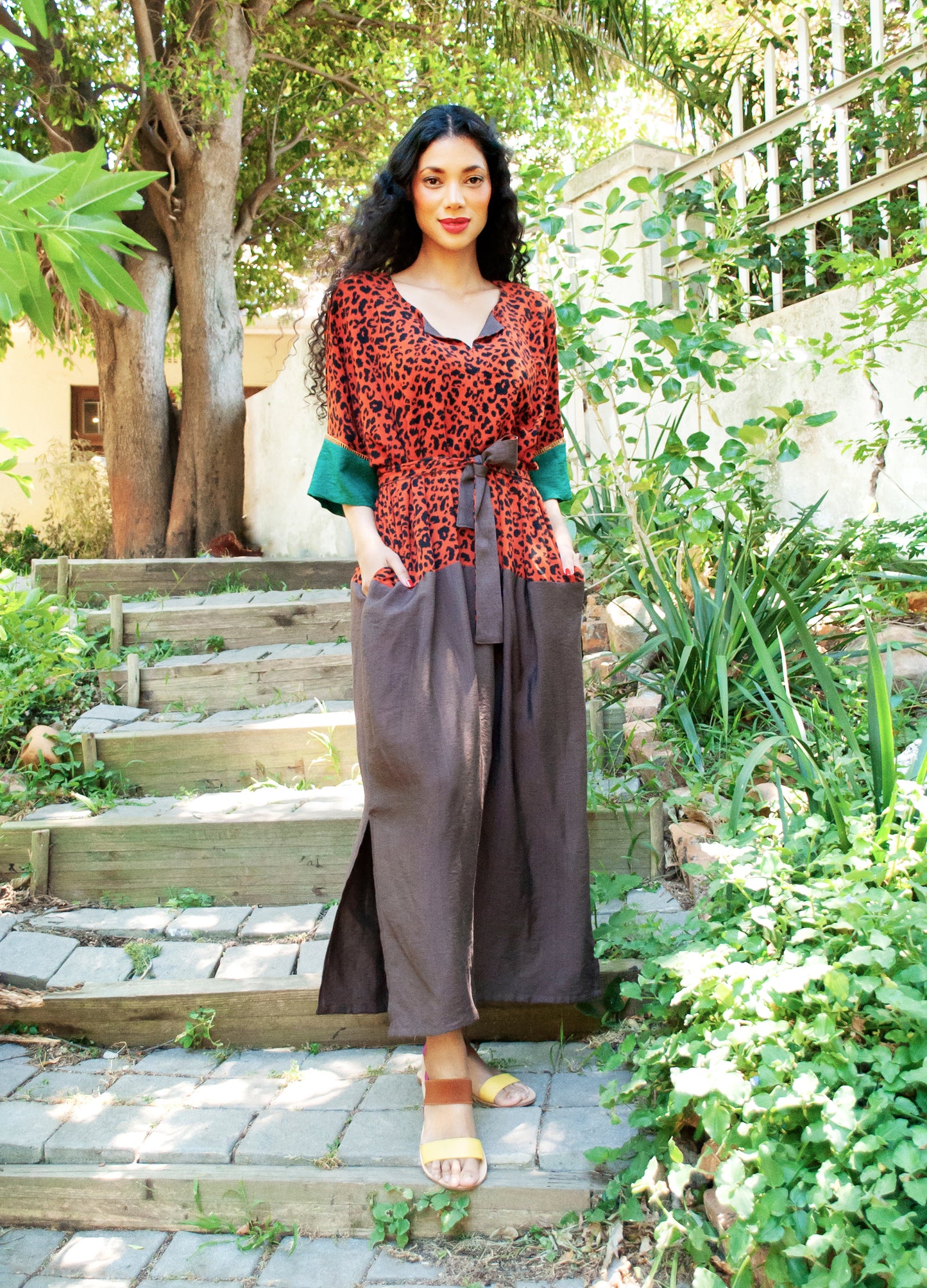 Gabriella kaftan in patchwork Out of Africa print