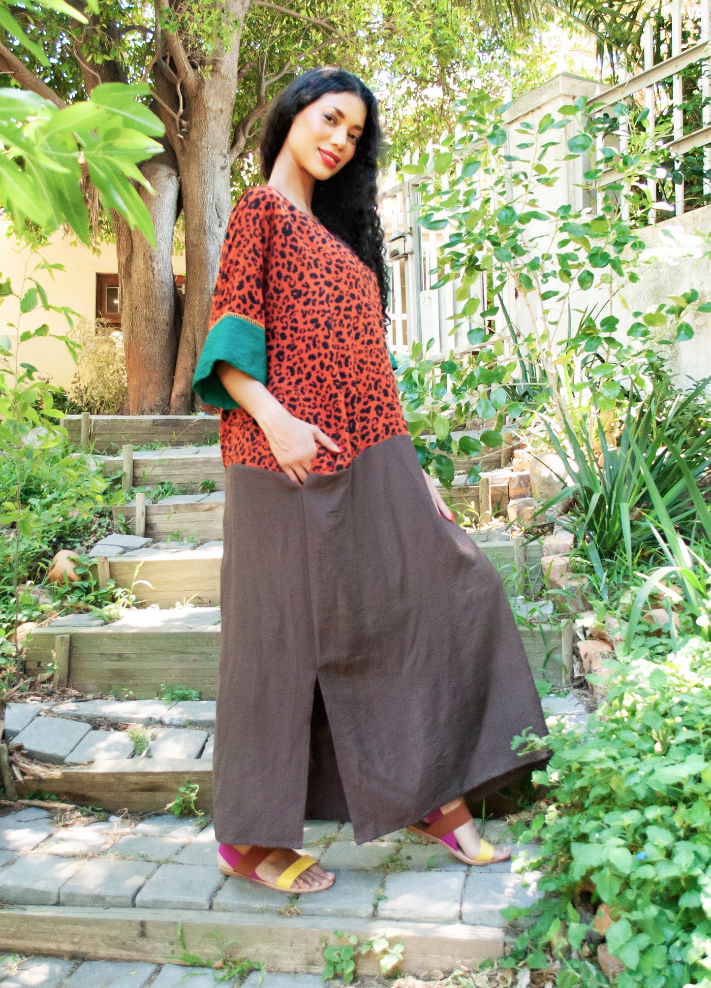 Gabriella kaftan in patchwork Out of Africa print