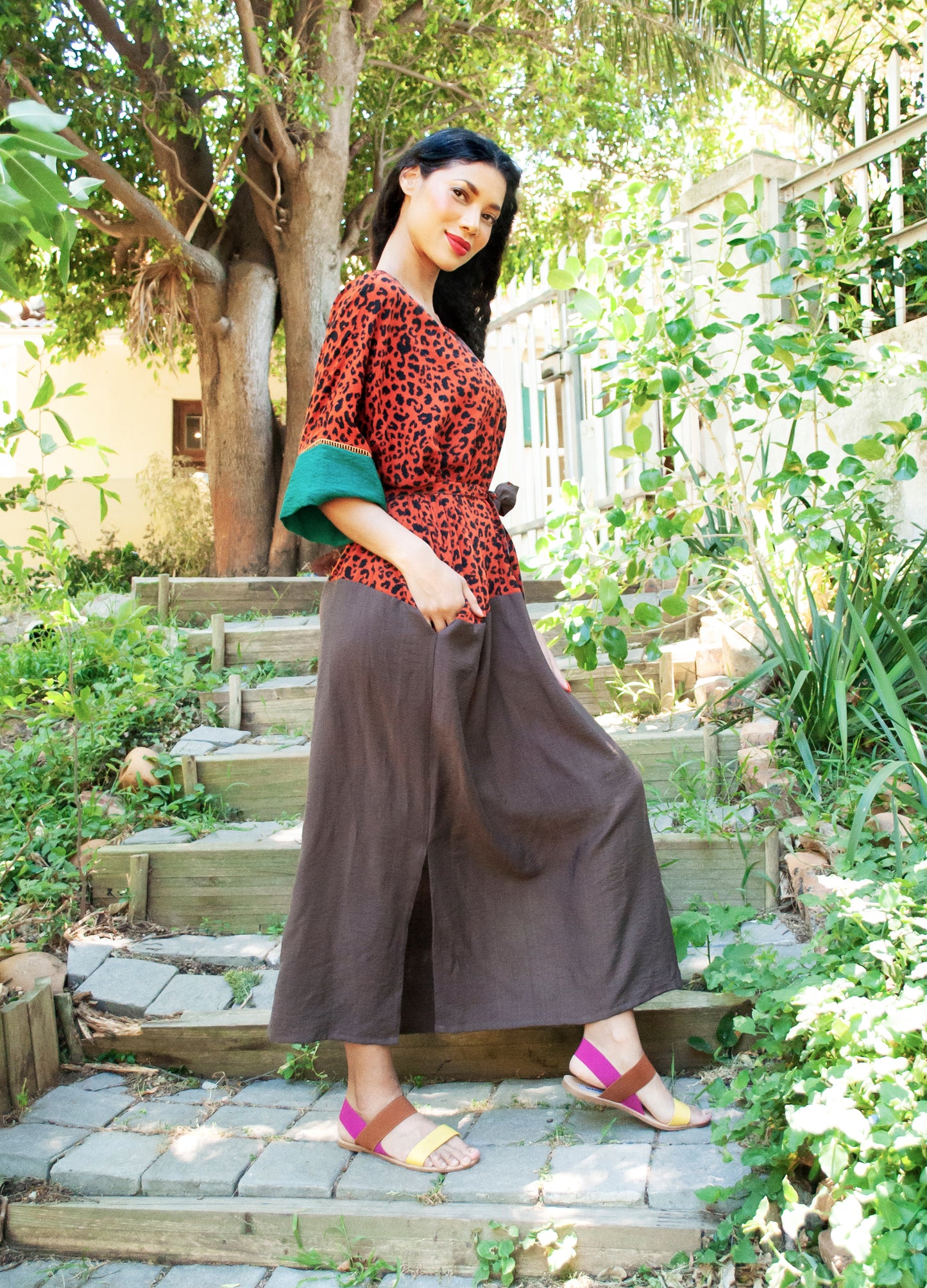 Gabriella kaftan in patchwork Out of Africa print