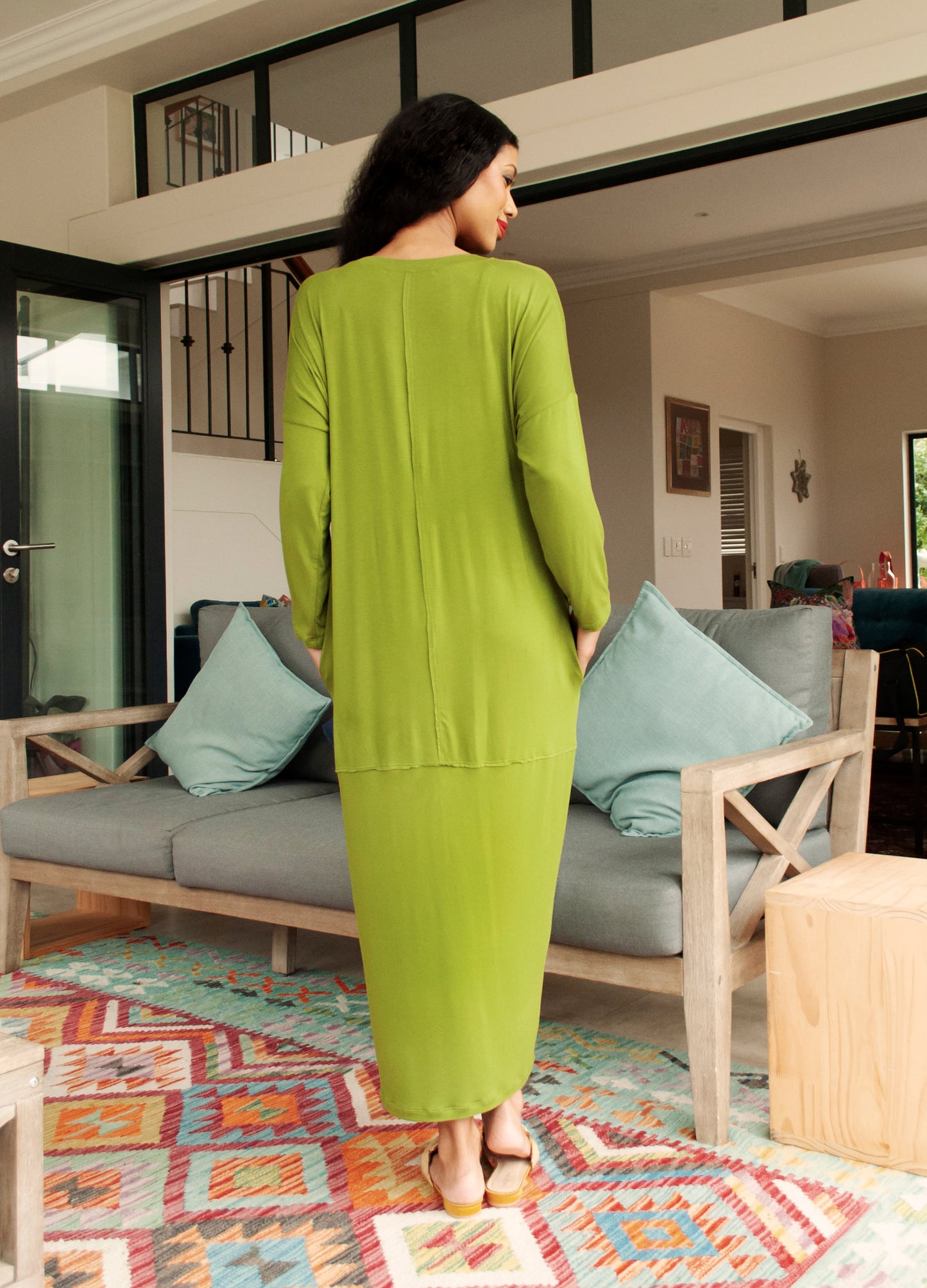 Isla cocoon dress in Moss Green