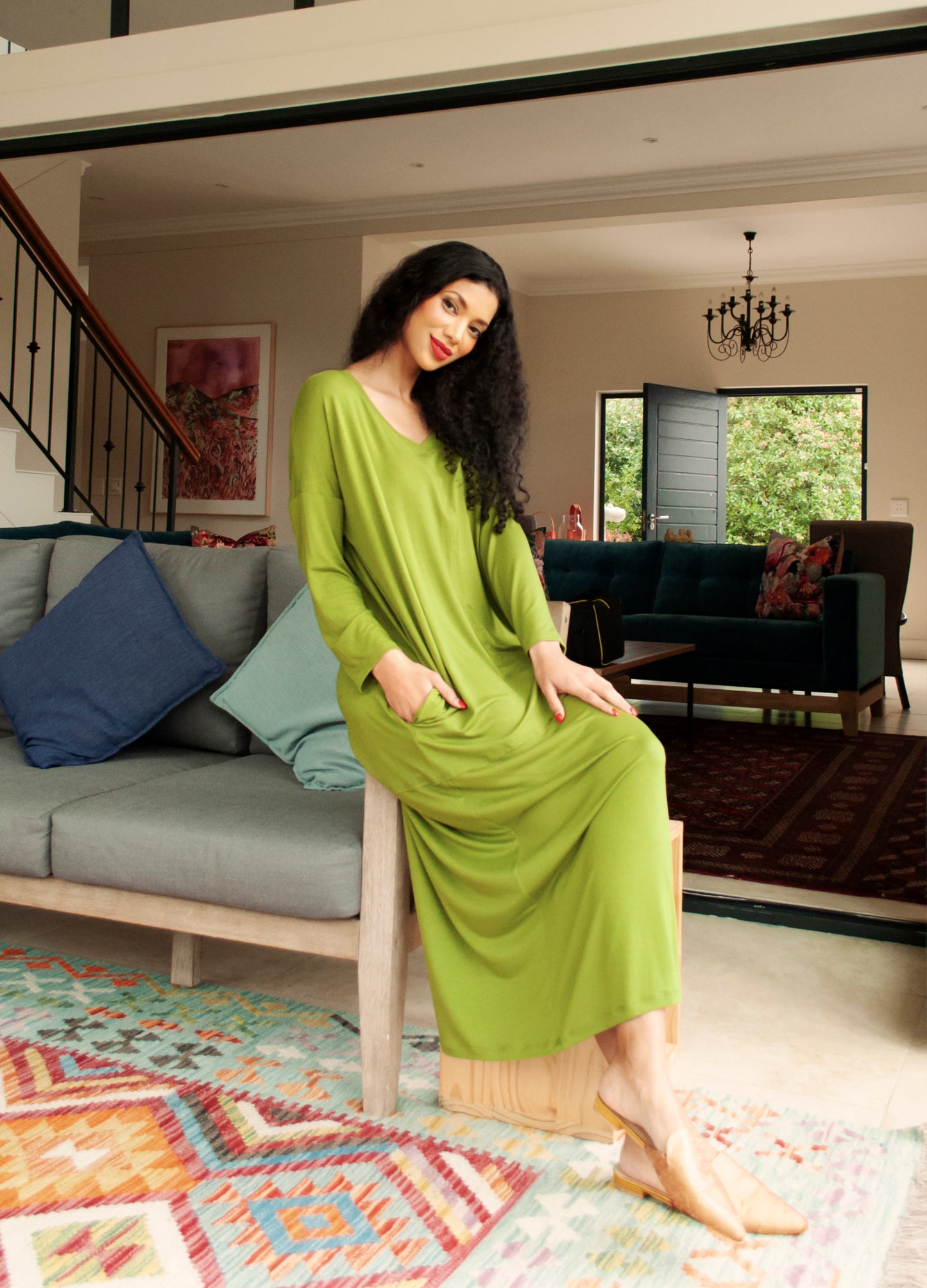 Isla cocoon dress in Moss Green