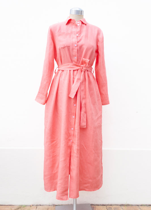 Ivy shirt dress in coral linen blend size 34