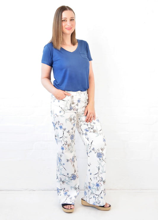 Jessica wide-leg trousers in ivory Sakura print