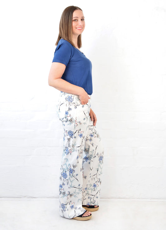 Jessica wide-leg trousers in ivory Sakura print