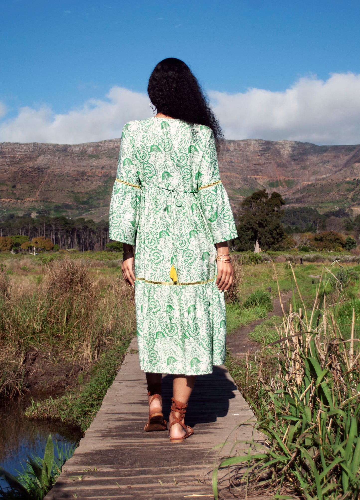 Lilly swing dress in green Exotic Floral print
