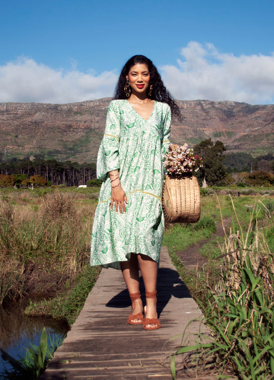 Lilly swing dress in green Exotic Floral print