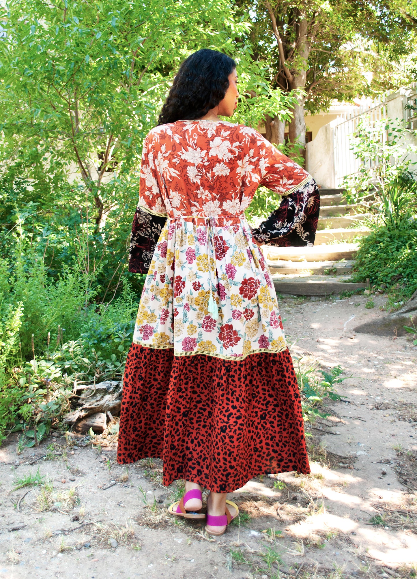 Lilly swing dress in patchwork Padma print