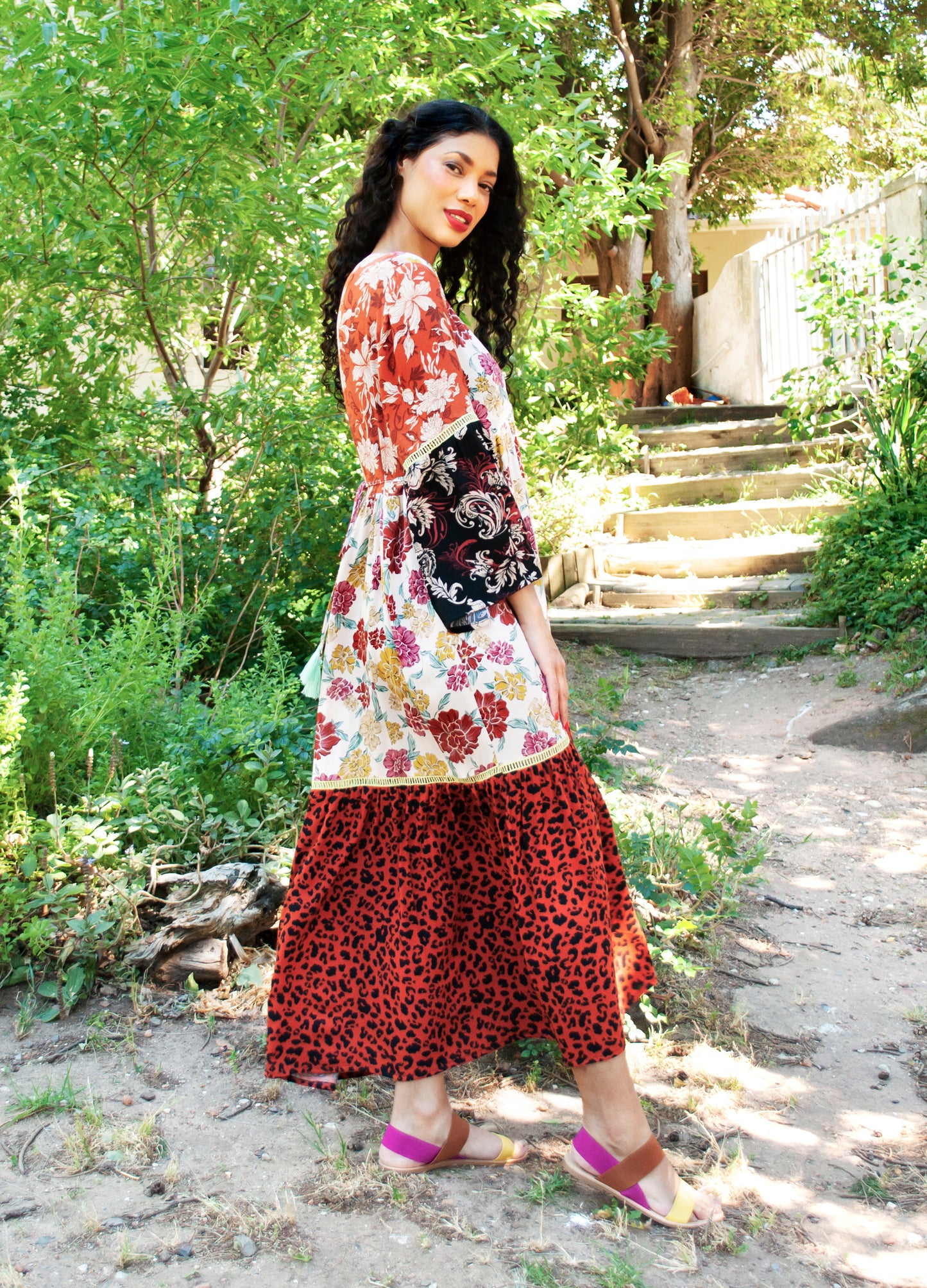 Lilly swing dress in patchwork Padma print