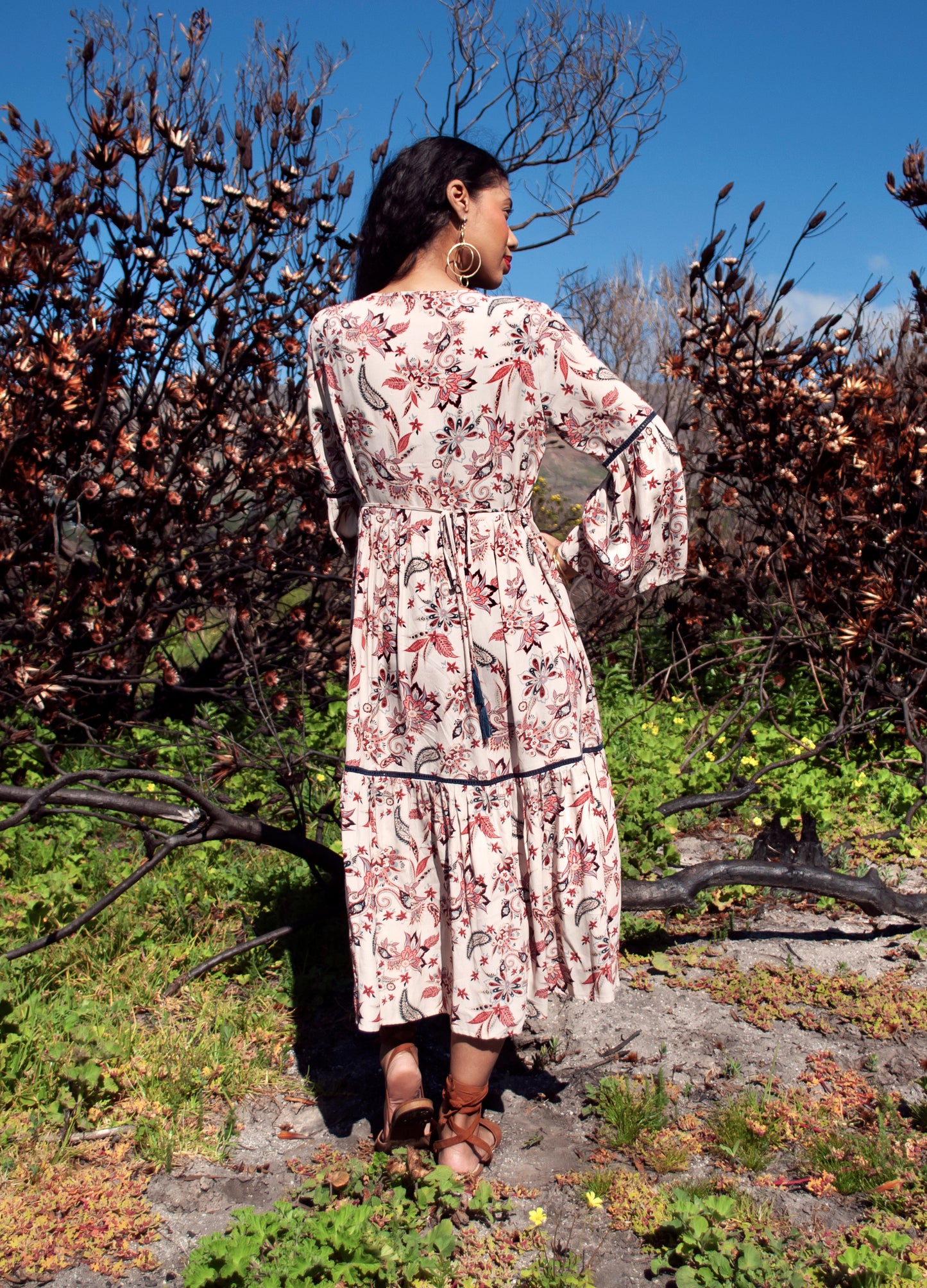 Lilly swing dress in stone Ophira print