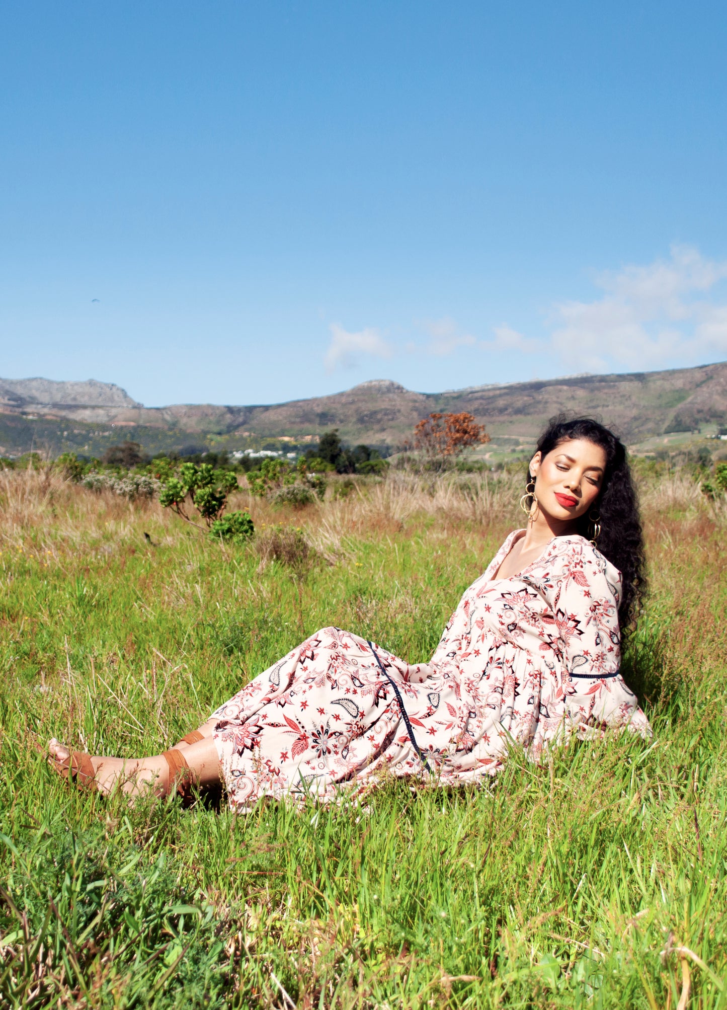 Lilly swing dress in stone Ophira print