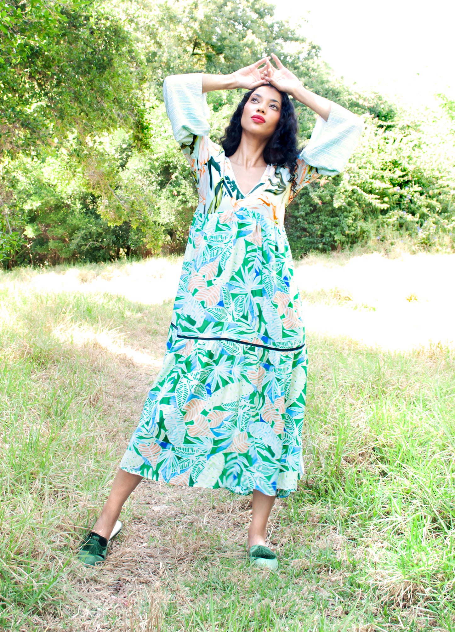 Lilly swing dress in mint Wildflowers print