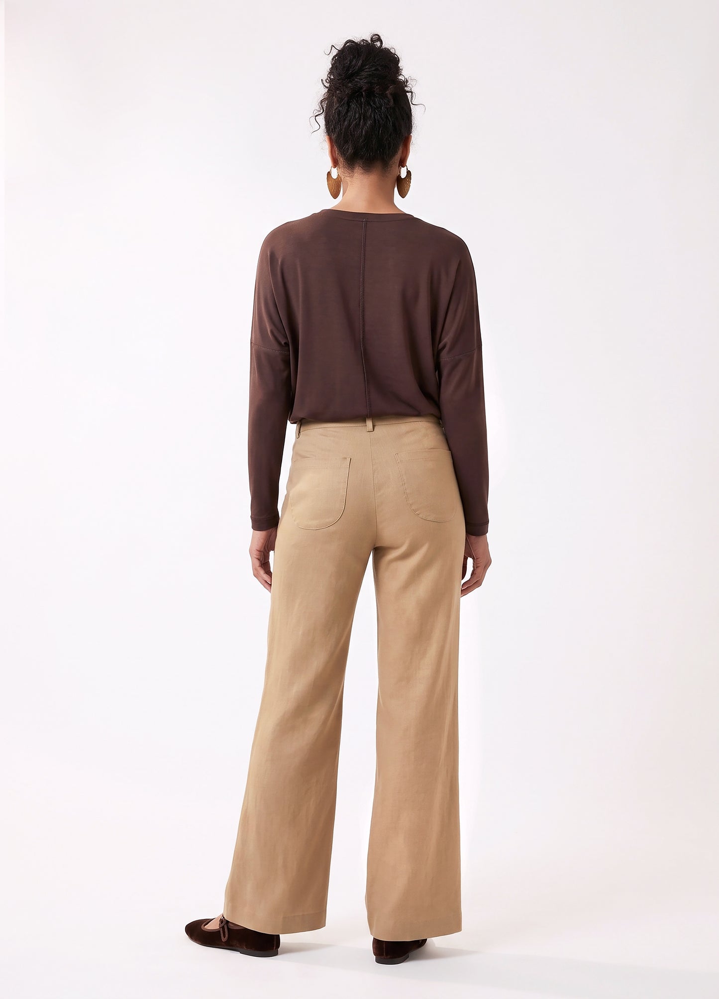 Lin Wide-Leg Trousers in Sand rayon linen