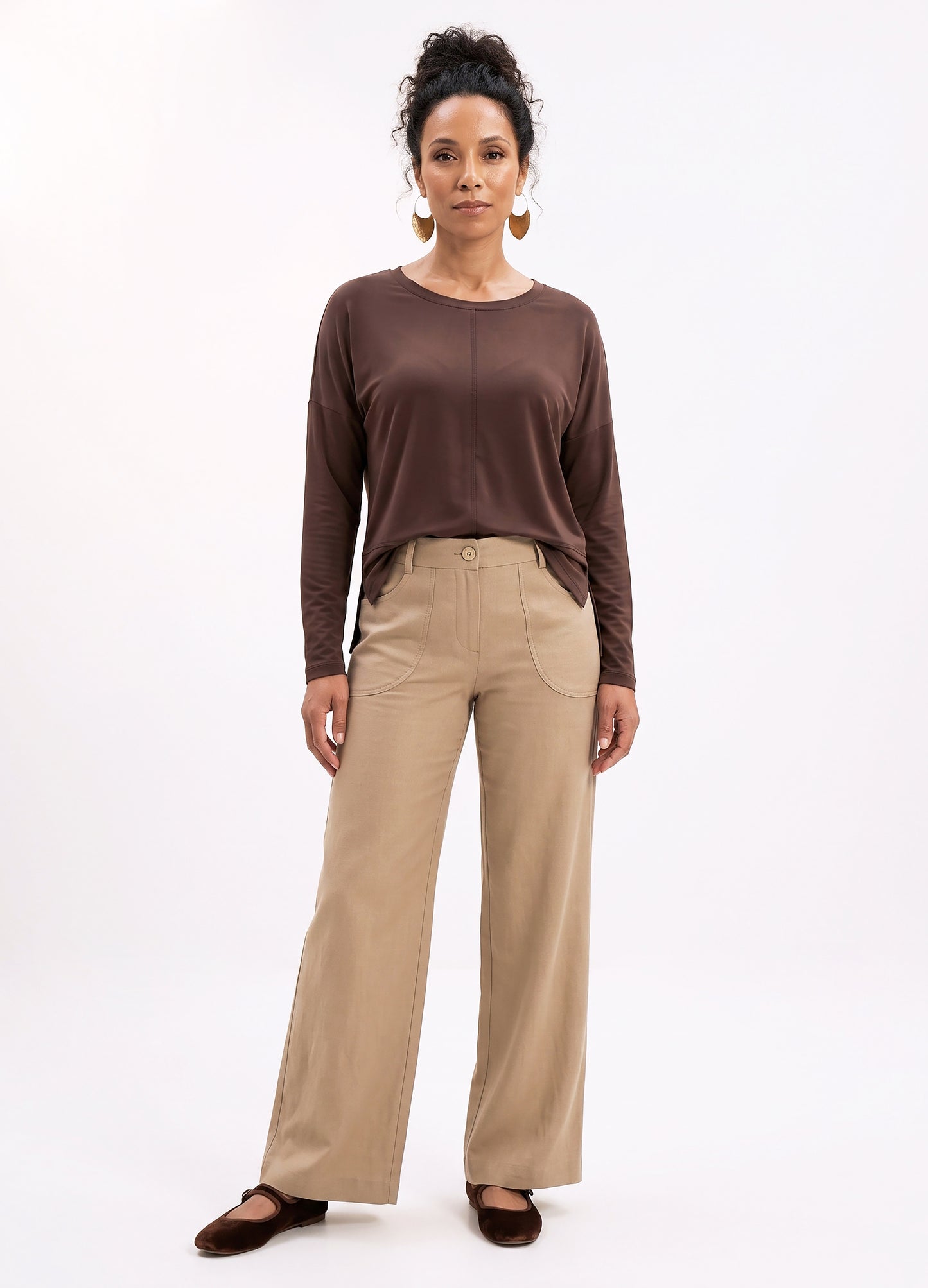 Lin Wide-Leg Trousers in Sand rayon linen