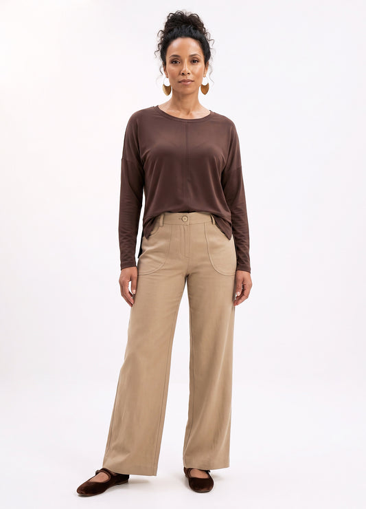Lin Wide-Leg Trousers in Sand rayon linen
