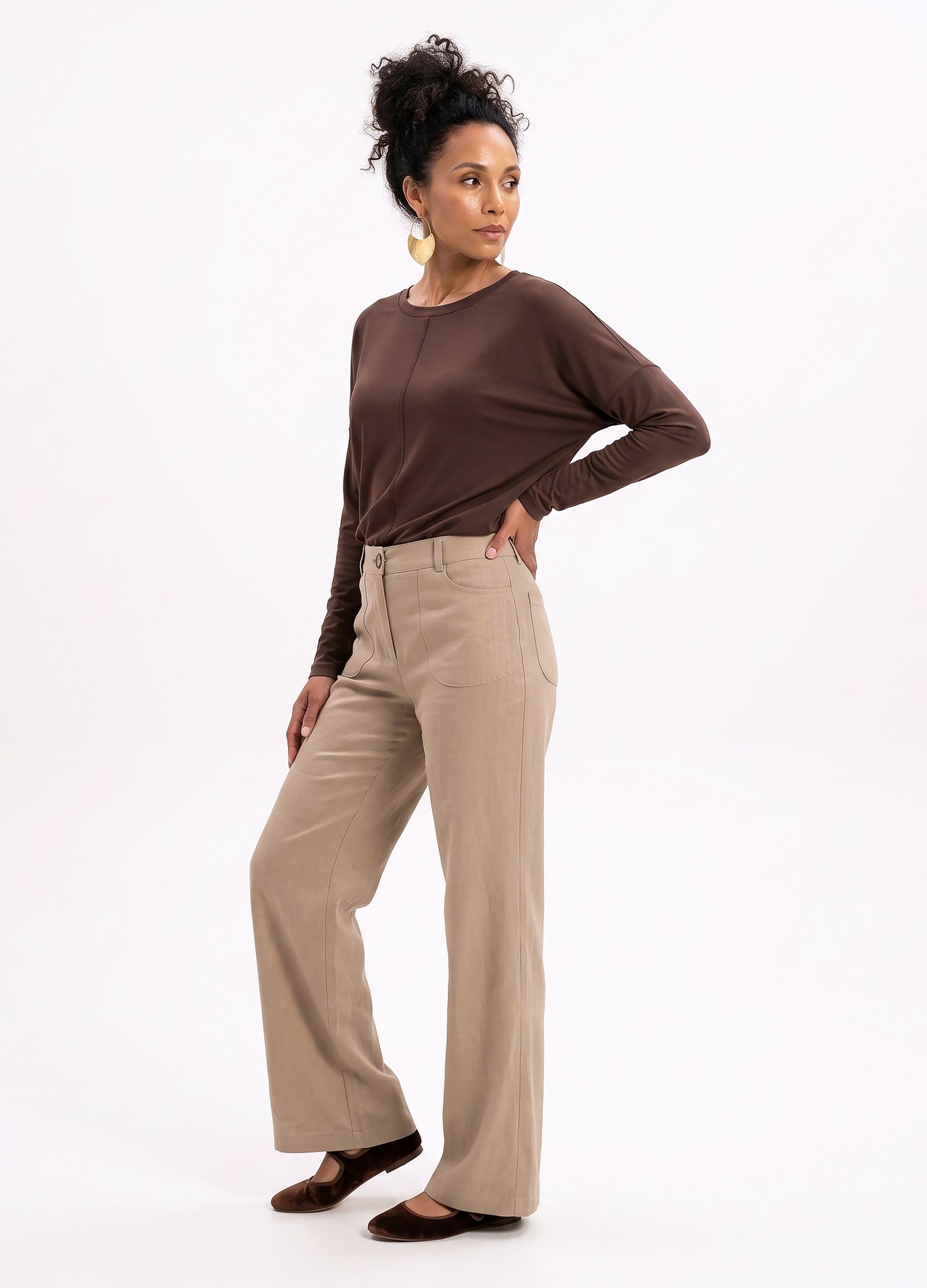 Lin Wide-Leg Trousers in Sand rayon linen