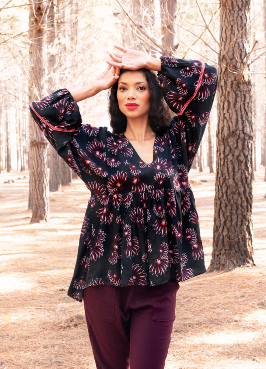Lorelei blouse in black Ember Bloom print
