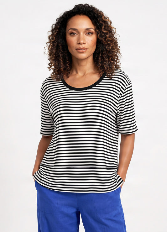 Lourdes easy-fit T-shirt in Black & White stripe