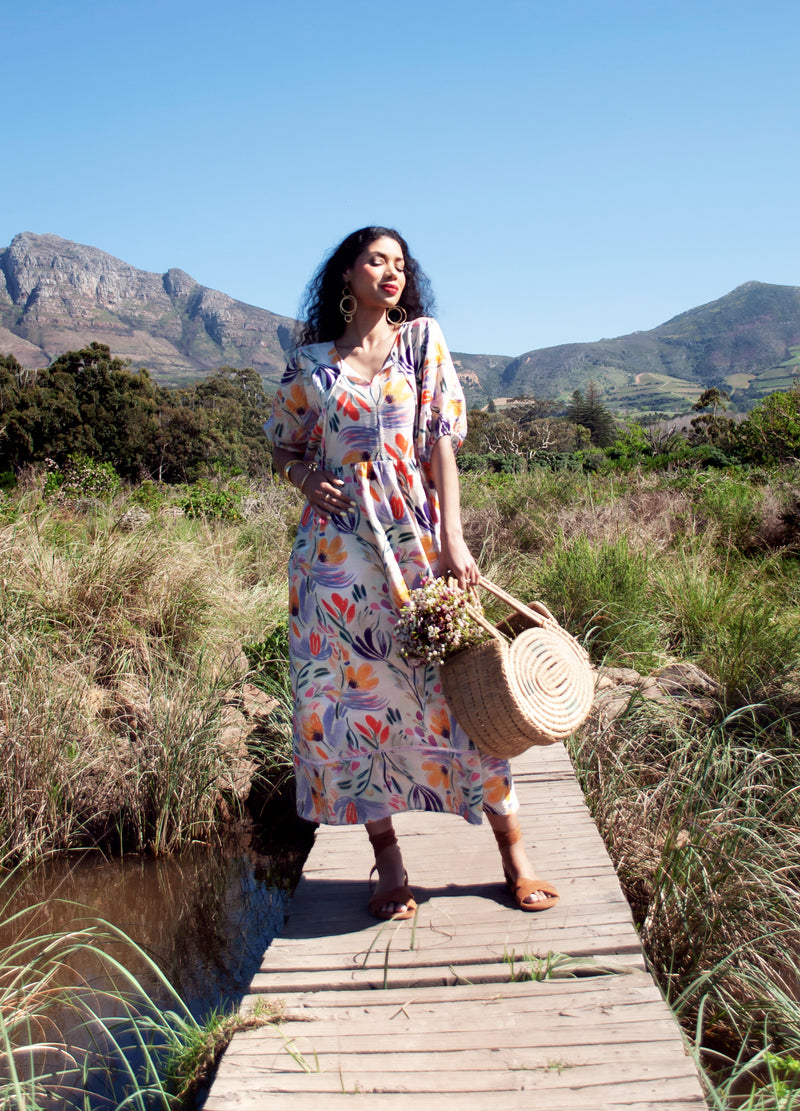 Luna reversabile dress in stone Oh So Pretty print 46