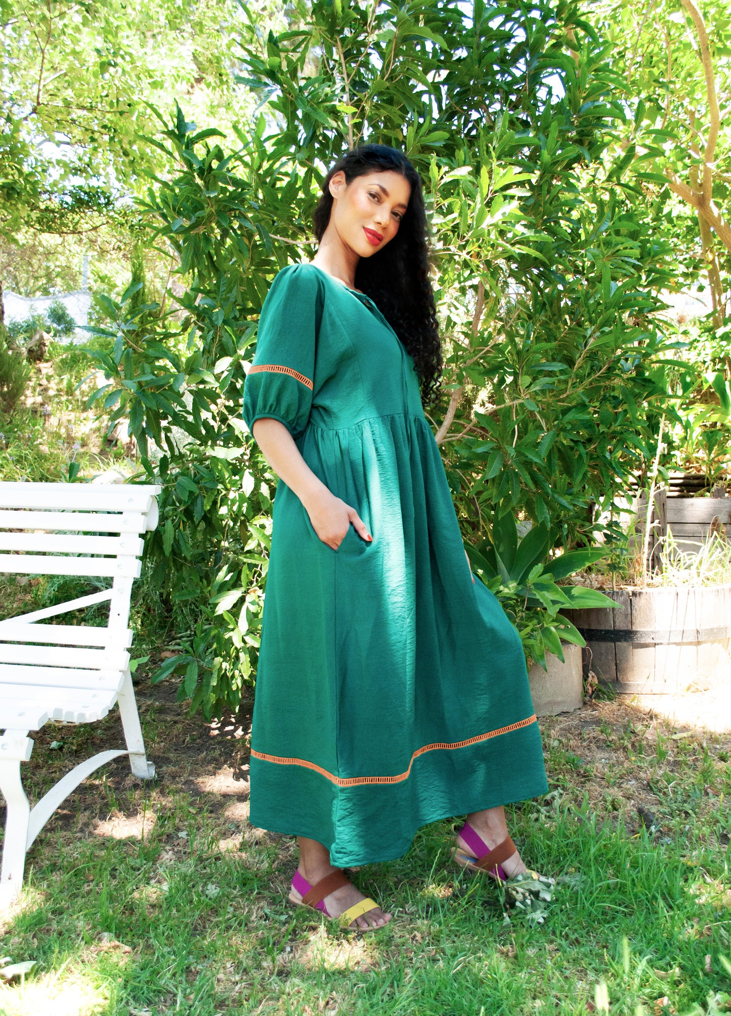 Luna reversabile dress in Evergreen rayon blend