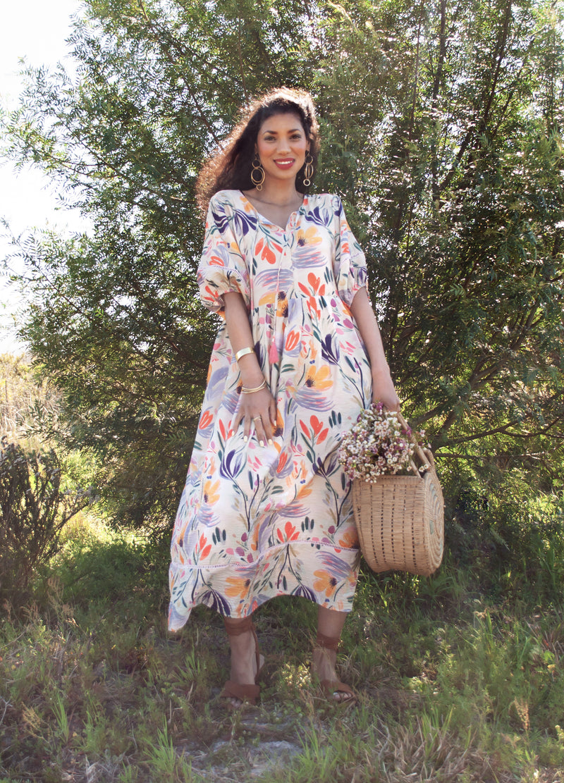 Luna reversabile dress in stone Oh So Pretty print 46