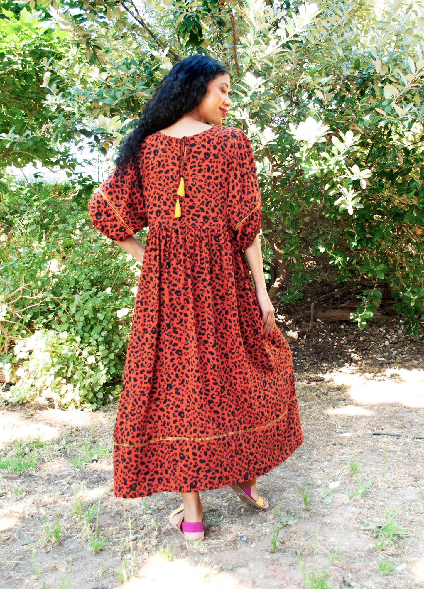 Luna reversabile dress in rust Out of Africa print