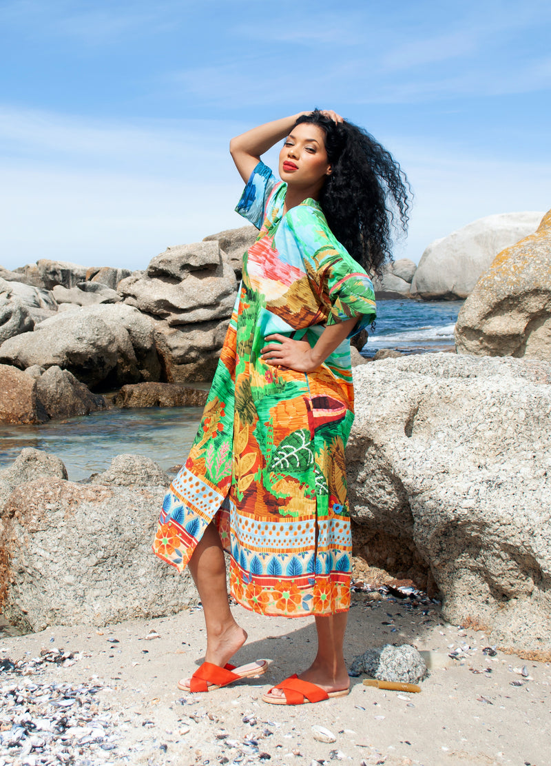 Luz kaftan dress in Paradise Island print size 42