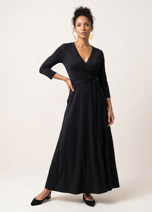 Magnolia Maxi Wrap Dress in black