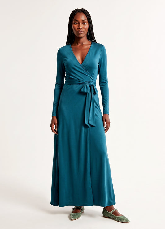 Magnolia Maxi Wrap Dress in Pacific Blue