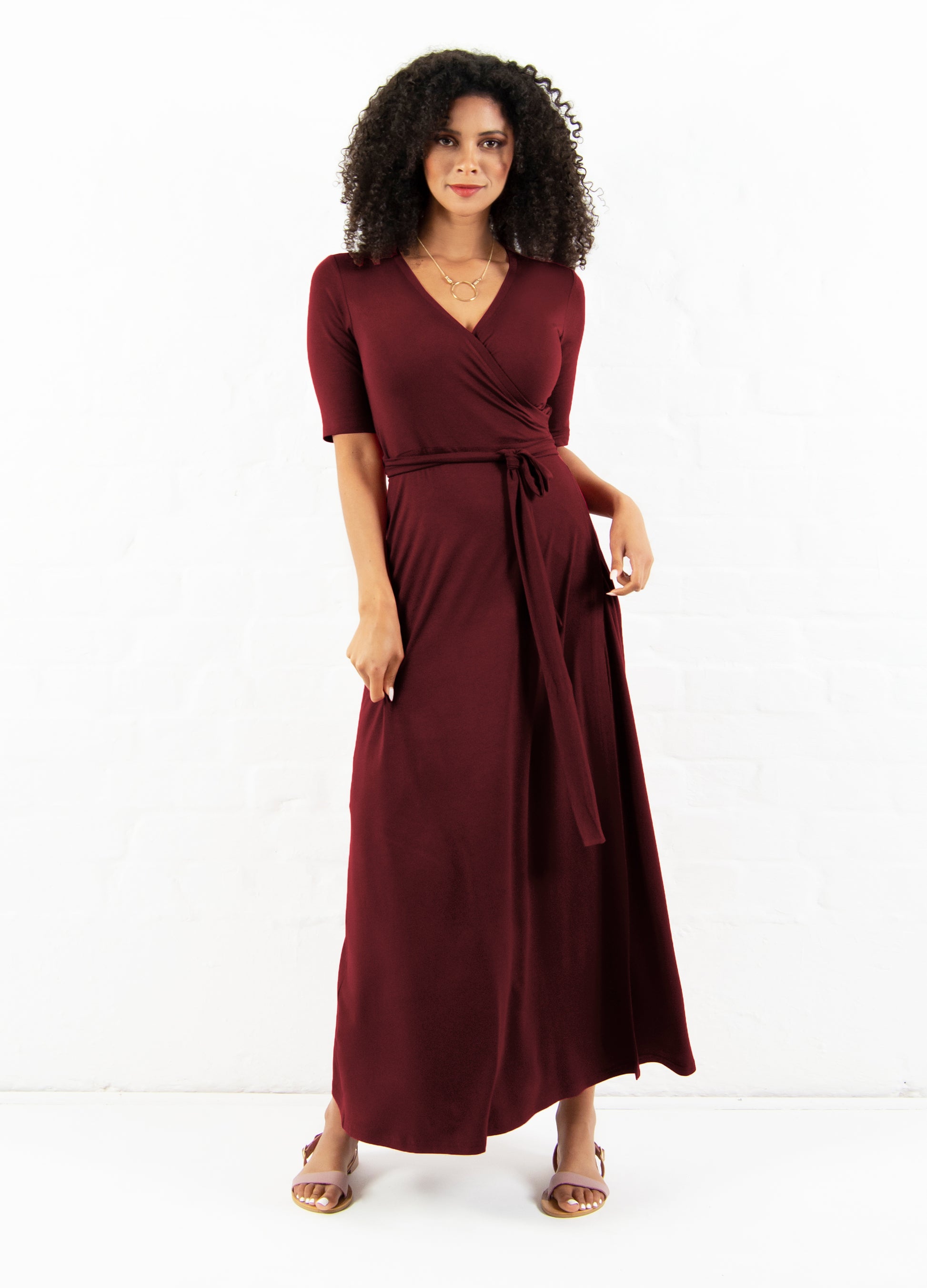 Magnolia Maxi Wrap Dress in Burgundy Magnolia Maxi Wrap Dress in Burgundy