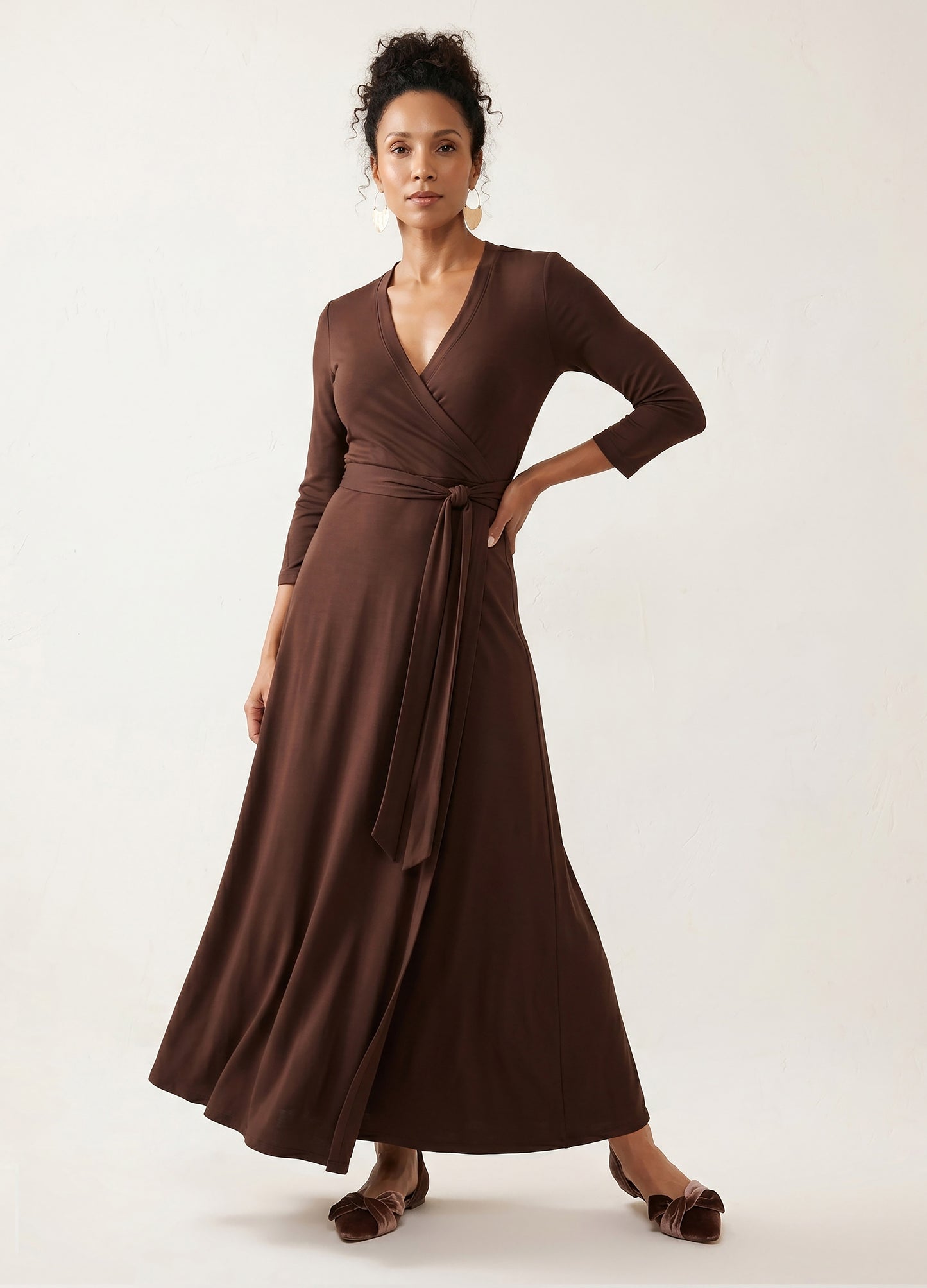 Magnolia Maxi Wrap Dress in Cocoa