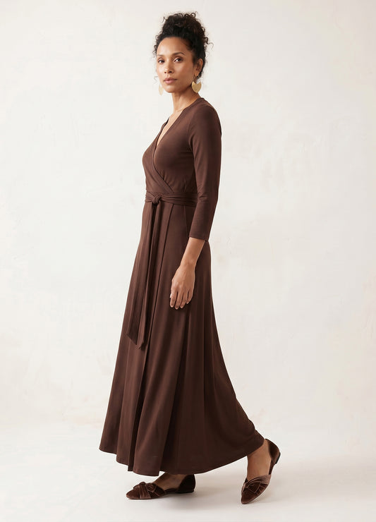Magnolia Maxi Wrap Dress in Cocoa