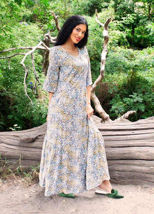 Marlie maxi dress in navy Petal Stream print size 32