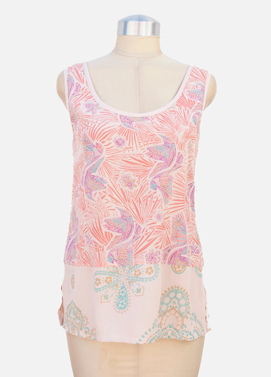 Mina woven vest in blush Paradise Birds size 34